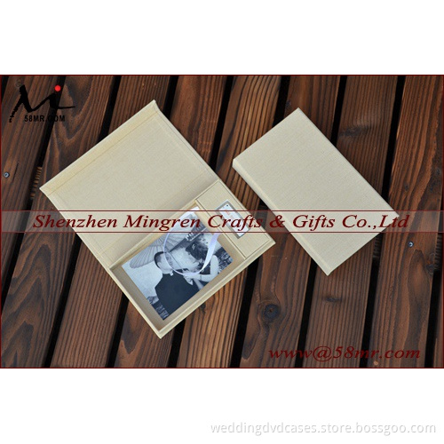 Fabric Linen Cotton Magnet wedding Photo gift box with USB dividers